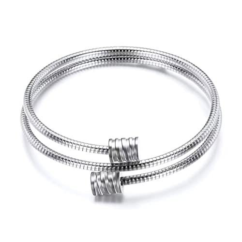 KunBead Jewelry Silver Stainless Steel Twisted Double Cable Birthday Bracelet Love Bangle Cuff Adjustable Bracelets Jewellery for Women