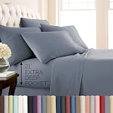 Southshore Fine Living, Inc. 6 Piece, 21-Inch Extra Deep Pocket King Sheet Set, Pet Hair Resistant Sheets King Size for Thick Mattress, Oversized Flat Sheet, 4 Blue Pillow Cases - Slate Blue