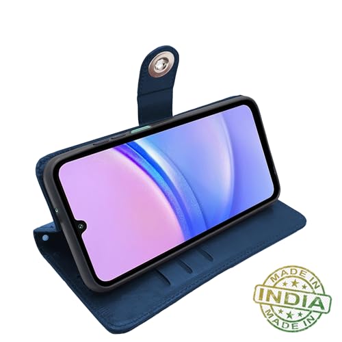 Image of Pikkme Flip Cover Leather Finish | Inside TPU with Card Pockets | Wallet Stand and Shock Proof | Complete Protection Button Flip Case for Samsung Galaxy F15 5G / M15 5G / M15 Prime 5G (Blue)