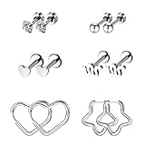 JewelryWe Helix Piercings - Pendientes de cartílago para mujer, acero quirúrgico 316L, pendientes de aro hipoalergénicos, pequeños, conch tragus, Circonita cúbica