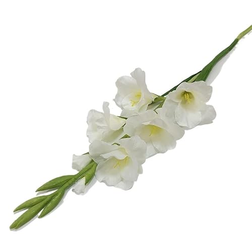 Huffa White Artificial Gladiolus Flower - Silk Floral Decoration For Living Room, Coffee Table, Dining Table, Wedding Props(White)