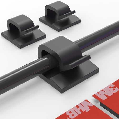 Yocice Cable Clips 60pcs with Strong Adhesive Tapes,Wire Holder Organizer Cord Management for Car, Office and Home (Black- CC05(60PCS))