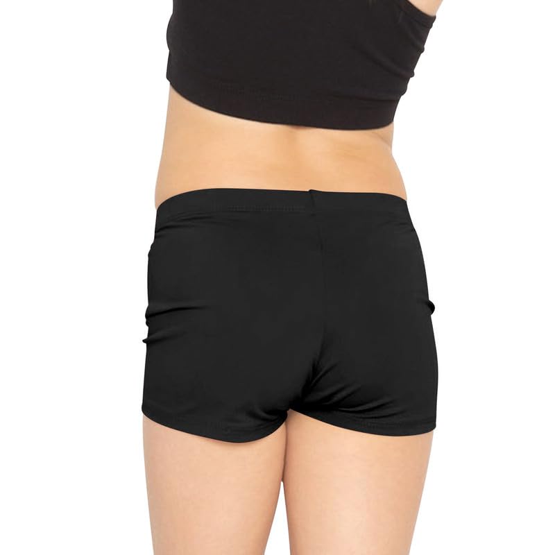 Short en nylon brillant pour fille - Taille haute - Uni - Extensible - Coupe confortable - Parfait pour le yoga, le ballet, la gymnastique, l'école, les vêtements de sport