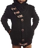 Leif Nelson Kinder Jungen Strickjacke mit Kapuze Schwarze Jacke für Winter Sommer Übergangsjacke Hoodie Grobstrick Freizeitjacke Sweatjacke Langarm LN5585K 10-11 Schwarz