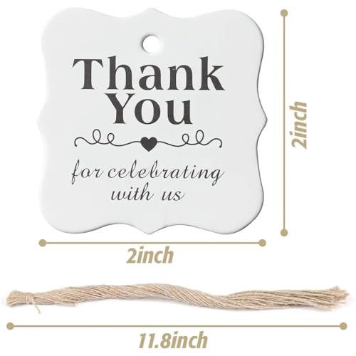 SallyFashion 150 PCS Thank You White Gift Tags with String, 2 x 3 Inches Paper Gift Tags for Party Favors Weddings, Bridal and Baby Showers Birthdays