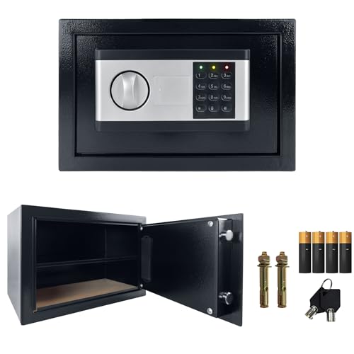 JNGLGO Caja fuerte electrónica ignífuga resistente al agua para muebles, caja fuerte digital con cerradura de combinación electrónica y 2 llaves para oficinas, hoteles, hogares, 22 l – 35 x 25 x 25 cm