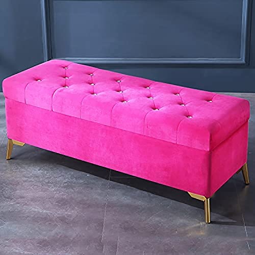 Lujoso banco de almacenamiento tapizado de terciopelo con botones de cristal, moderno extremo de la cama, opciones verde y rosa, decoración elegante para sala de estar, 60 x 42 x 45 cm y 90 x 42 x 45