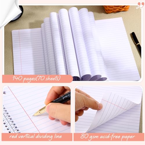 Teling 8 Pcs 1 Subject Spiral Notebook for Work College Ruled 8 x 10 1/2 Inch Spiral Journal Notebook 3 Hole Punched Paper Tear Line 70 Sheets Office School Study Supplies(Bright Color,8 Pcs) - Image 3