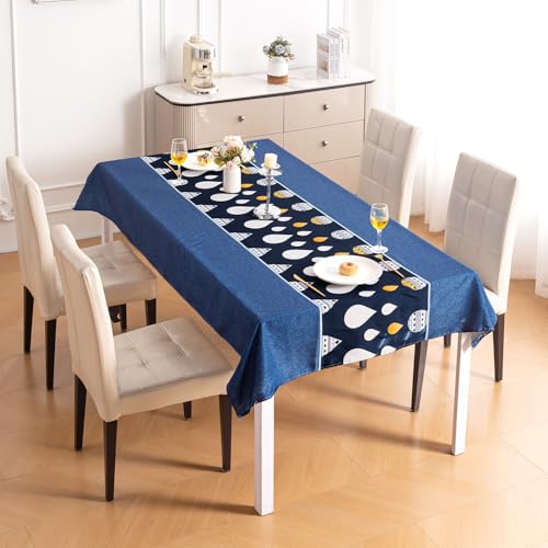 Image of HOKIPO Modern Grace Table Cloth for 4 Seater, 55x71 in, Navy Drops