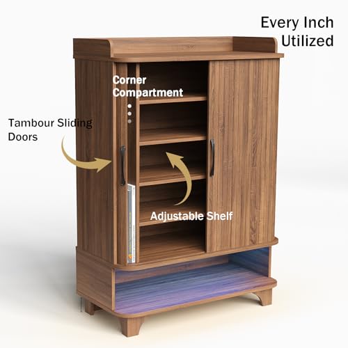 Maupvit 6-Tier Shoe Cabinet with Fluted Sliding Tambour Doors, Entryway Shoe Storage Cabinet with Led Light & Open Storage, 4 Adjustable Shelf, Shoes Rack Organizer for Entryway, Hallway, Living Room - Thumbnail 7