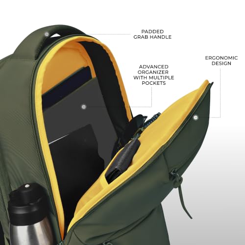 Image of Gear Armour 19 inch /28L Large Faux Leather Anti Theft Water Resistant Laptop Backpack with Raincover | Travel Backpack | Casual Backpack for men /women (Olive)