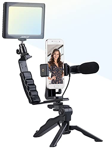 Somikon Vlog Set: 4-teiliges Vlogging-Set mit LED-Leuchte, Mikrofon, Stativ & Halterung (Mikrofon für Smartphone)