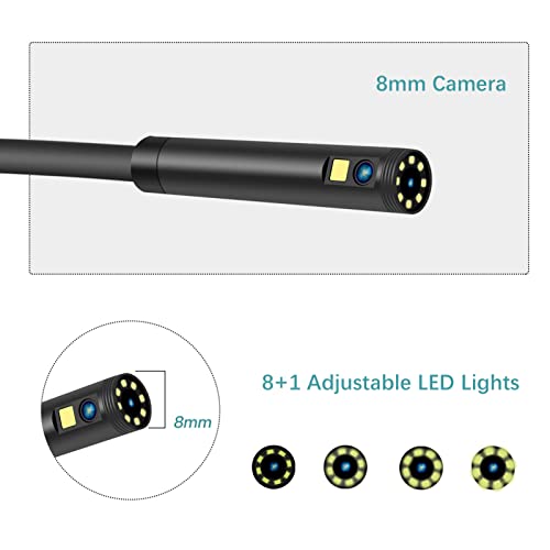 Laurio Endoscópio industrial com câmera de inspeção automotiva de 8 mm à prova d'água luz LED tela
