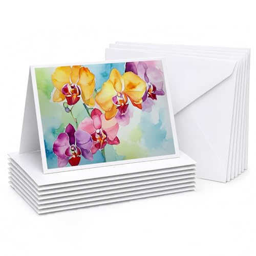 Caroline's Treasures DAC1599GCA7P Orchids in Watercolor Greeting Cards and Envelopes Pack of 8 Blank Cards with Envelopes Whimsical A7 Size 5x7 Blank Greeting Cards