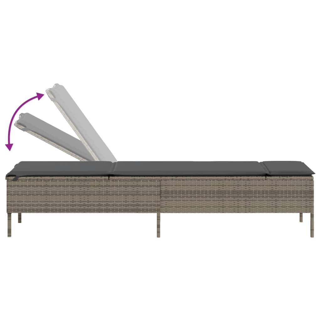 Lettini Prendisole 2 pezzi con Cuscini Grigio Polyrattan Letto Solarium Regolabile Schienale 5 Posizioni Telaio Acciaio Resistente UV per Giardino Piscina Terrazza Spiaggia 198 x 55 cm Carico 110 kg