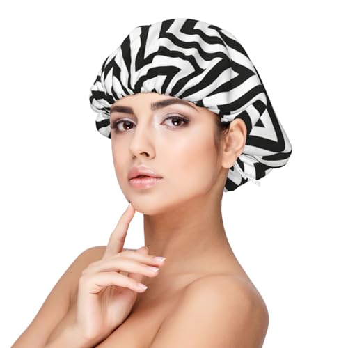 Double Layer Reversible Hair Wrap Satin Sleep Zigzag Stripe Cap Bonnet for Braid Curly Hair Satin Bonnet Black