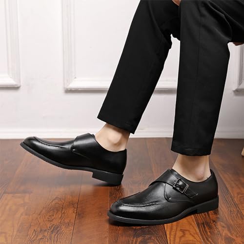 Men's Trendy Cowhide Chunky Heels Business Loafers with Monk Buckle Pointed Toe Comfort Slip On Dress Oxford Shoes for Casual Wedding Formal Shoes3