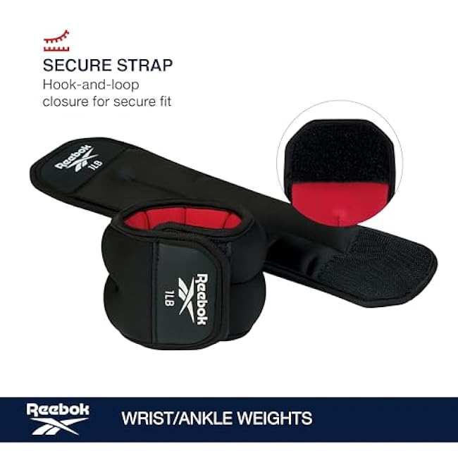 Reebok Wrist and Ankle Weights, Wearable Weights for Intensifying Workout, Durable Polyester & Spandex Ankle & Wrist Weights, Home Workout Essentials & Gym Accessories for Women & Men