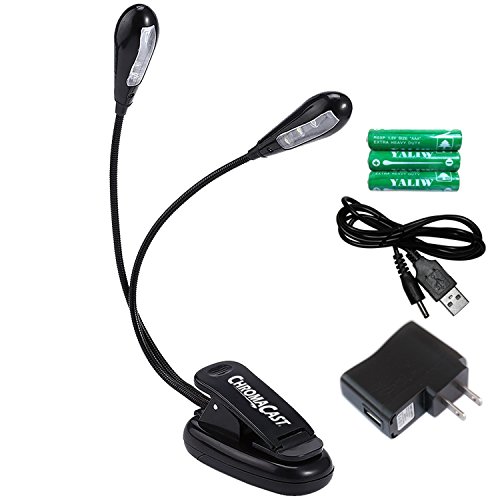ChromaCast LED Music Stand Clip On Dual Head Book Light Adjustable Lightweight 2 Level Lamp...