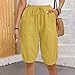 AKTCVVJ Linen Capris for Women Elastic Waist Work Pant Sports Workout Pant Fashion Summer Capris with Pockets Yellow