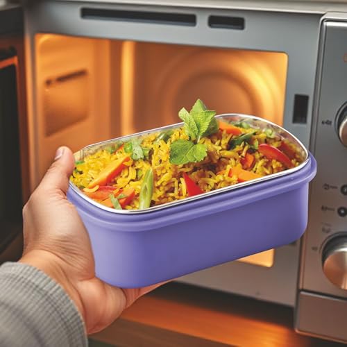 Image of PDDFALCON Stainless Steel Comet Mate with Container 100% Leakproof, Microwave-Safe, BIS Certified, Jindal Seal & Made in India Container and Air Tight (Purple)
