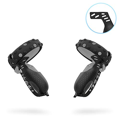 AMVR [Version Pro Touch Controller Grip Cover & Anneaux de protection anti-collision en silicone Set pour Oculus Quest ou Rift S Poignée de protection avec sangle réglable (Noir)