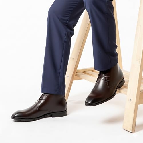Image of Holy dove Mens Dress Boots, Premium Leather Oxford Chukka in Coffee, Non-Slip Business Boots for Men (Size 13)
