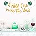 A Wild One is on the Way Banner - Palm Leaves Welcome Baby Sign, Safari Jungle Baby Shower Gender Reveal Birthday Party Decorations Gold Glitter