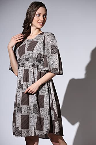 Image of Leriya Fashion Women's Dresses | Rayon Vintage All-Over Printed Knee Length Dresses for Women | Fancy Dress for Girls | Office Wear Dress for Women | Casual Dress |