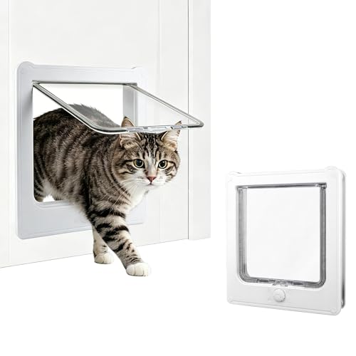 PETLESO Katzenklappe 4 Wege Magnet-Verschluss Klassische Katzentür, Leise Haustiertür mit Magnet, Winddicht und Regendicht katzenklappe innentür für Katzen (weiß)