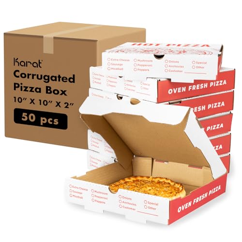 Karat 10" x 10" Pizza Boxes (50 Pack) Red, Grease-Resistant