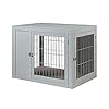 unipaws-Furniture-Style-Dog-Crate-End-Table-with-Cushion-Wooden-Wire-Pet-Kennels-with-Double-Doors-Medium-and-Large-Dog-House-Indoor-Use Wooden Wire Pet Kennels with Double Doors
