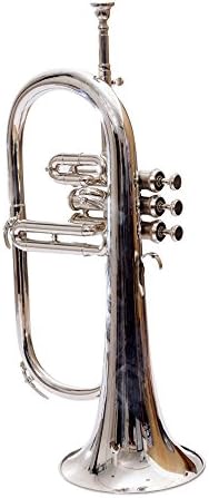 Flugel Horn 3 Valve, BB Pitch, Premium Brass Quality Including Mouthpiece & Carrying Case, Glove, (SILVER)