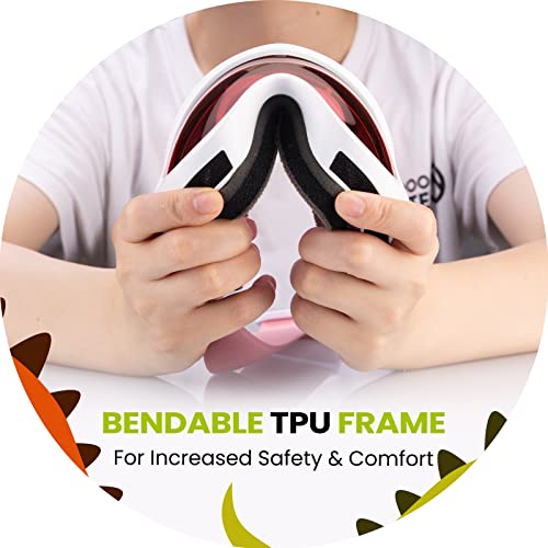 Outdoormaster Kids Ski Goggles - Helmet Compatible Snow Goggles For Boys & Girls With 100% Uv Protection - Vlt 28% White Frame Rose Red Lens #TOP4