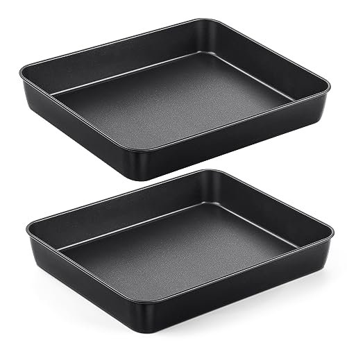 Homikit Nonstick Baking Tray Set of 2, Stainless Steel Deep Cake Tins for Traybake, Brownies, Lasagna, Rectangular 31.5 x 24.8 x 5cm Oven Roasting Pan, Healthy & Sturdy, Easy Clean, Black