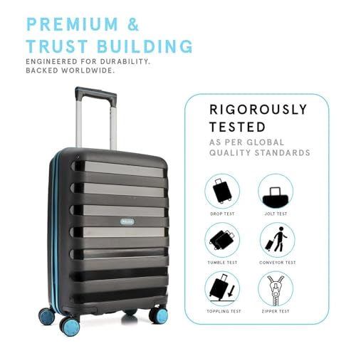 Image of Police Primex Bi-Color Trolley Bag | Hard PP Check-in Suitcase with TSA Lock & 8 Spinner Wheels | Lightweight Travel Luggage for Men & Women | Black /Teal (Set of 3)