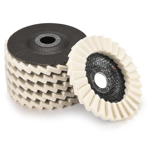 Wool Flap Buffing Wheel Pad Wool Polishing Wheel Felt Polishing Flap Discs 5 inch for Angle Grinder Stainless Steel Marble Stone Furniture Car Wax for Surface Finishing and Restoration 6pcs