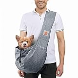TOMKAS Medium Padded Shoulder Strap Dog Cat Carrier Sling (Grey for 8-15 lbs)