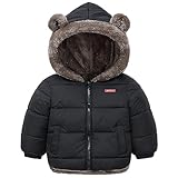 Infant Baby Winter Coats Snowsuit Bear Hooded Jacket Warm Fleece Windproof Outerwear for Toddler Boy Girl Black 9-12M