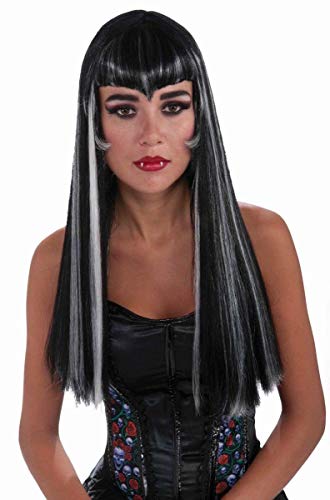 Perruque de vampire gothique adulte cheveux longs méchés noirs blancs déguisement sorcière
