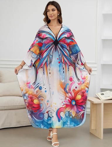 Image of KECVOT Kaftan Dresses for Women Plus Size Batwing Sleeve Caftans Long Bathing Suit Cover Up Maxi Beach Dress Loungewear