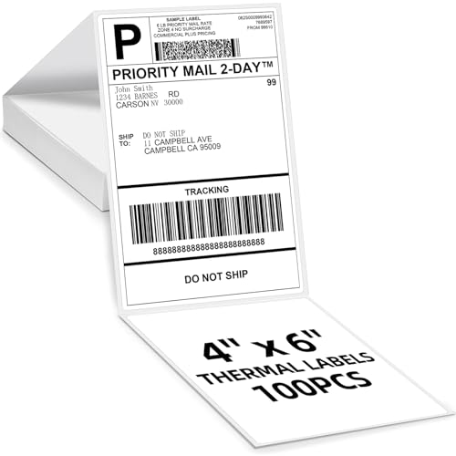 Image of 4x6 Thermal Labels, Pack of 100 4x6 Fold Thermal Labels