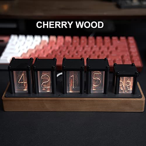 Adventurers Nixie Tube Clock,Wood Rgb Digital Clock,Reteo Modern Desktop Clock,Diy Pseudo Glow Tube Clock Kit,Decoration Desktop, Gift (Cherry Wood) #TOP4