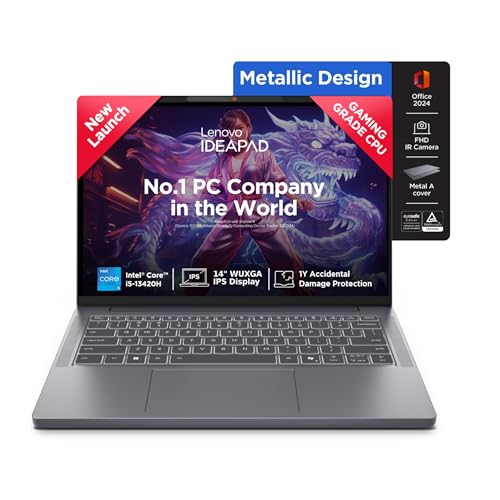Lenovo IdeaPad Slim 3, 13th Gen Intel Core i5-13420H, 16GB RAM, 512GB SSD, WUXGA IPS, 14"/36.8cm, Windows 11, Office Home 2024, Grey, 1.4Kg, Backlit Keyboard, 1Yr ADP Free, 83K00034IN, Laptop view 1