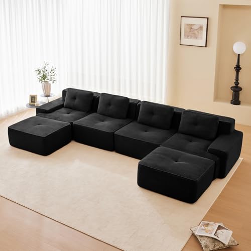 Image of Corduroy Modular Sectional Sofa, Oversized Cloud Couches for Living Room