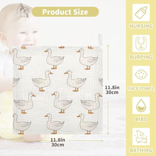 Image of vvfelixl Coquette Duck Baby Burp Cloths Baby Muslin Washcloths for Boys Girls Cotton Babys Face Towel for Newborn Infants Soft and Absorbent 11.8 X 11.8 in, 5 Pack