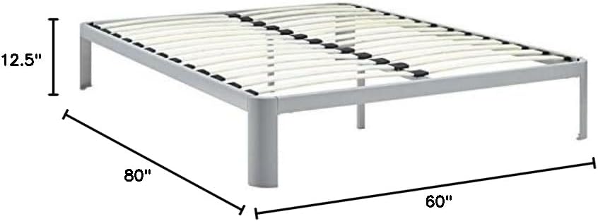 Hawthorne Collections Queen Platform Bed, Gray Finish, Sturdy Steel Frame, Slatted Poplar Wood Support, Modern Design, Non-Marking Foot Pads, 60 x 80 in, 1300 lb Capacity, Bedroom Furniture