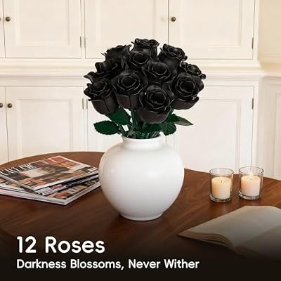 JAKI 12 Roses Bouquet Building Set with Heart-Shaped Gift Box Base, 528PCS Gothic Matte Roses Artificial Flower Building Blocks, Gift for Christmas,Valentines, Home Office Decor for Adults Women Girls