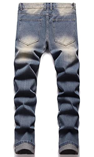 HENGAO Men's Slim Fit Straight Leg Ripped Jeans2