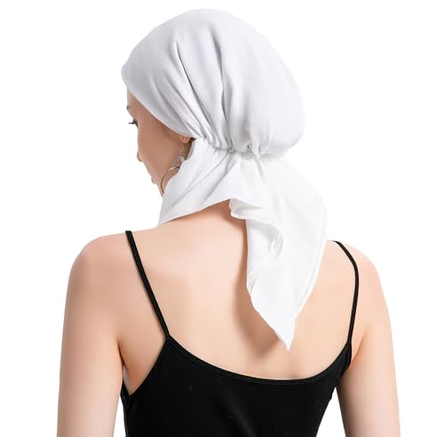 زيد ال واي سي غطاء راس مربوط مسبقا للنساء من كيمو، قبعة صغيرة خفيفة الوزن بغطاء جمجمة (ابيض سادة)